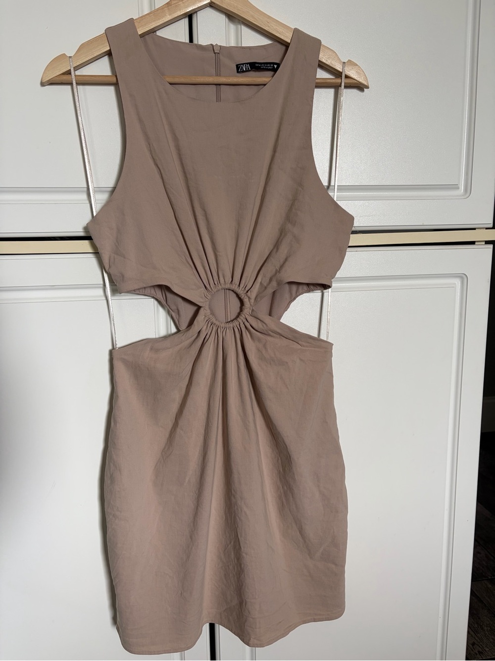 Zara Taupe Ring-Cutout Mini Dress